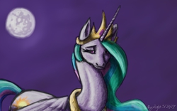 Size: 1280x800 | Tagged: safe, artist:ryuulight, princess celestia, alicorn, pony, g4, female, mare in the moon, moon, solo