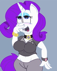 Size: 800x1000 | Tagged: safe, rarity, anthro, g4, belly, belly button, blushing, breasts, chest, clothes, crying, female, finger, finger under nose, hips, midriff, nostrils, pants, polo, pre sneeze, sneezing, sneezing fetish, solo, stomach, watch