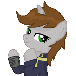 Size: 600x600 | Tagged: safe, artist:teschke, oc, oc only, oc:littlepip, pony, unicorn, fallout equestria, animated, blinking, clapping, clapping ponies, clothes, fanfic, fanfic art, female, gif, hooves, horn, jumpsuit, mare, pipbuck, simple background, smiling, solo, transparent background, vault suit