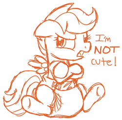 Size: 500x489 | Tagged: safe, artist:fillyscoots42, scootaloo, g4, annoyed, cute, cutealoo, diaper, female, i'm not cute, monochrome, non-baby in diaper, poofy diaper, solo, talking