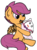 Size: 1457x1966 | Tagged: safe, artist:niksiekins, scootaloo, g4, cute, cutealoo, female, hug, open mouth, pillow, simple background, sitting, smiling, solo, transparent background, underhoof