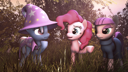 Size: 1920x1080 | Tagged: safe, artist:sourcerabbit, maud pie, pinkie pie, trixie, g4, 3d, source filmmaker