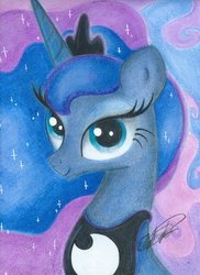 Size: 2512x3456 | Tagged: safe, artist:jackie00liza, princess luna, g4, cute, female, high res, looking at you, smiling, solo, traditional art