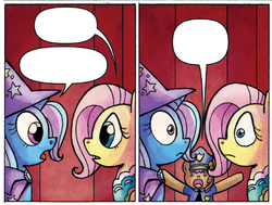 Size: 873x659 | Tagged: safe, idw, fluttershy, trixie, g4, exploitable, police officer, trixieshy interrupted