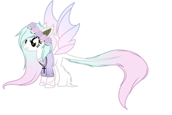 Size: 1382x930 | Tagged: safe, artist:tosiabases, oc, oc only, bat pony, pony, adoptable, augmented tail, floral head wreath, pastel, solo