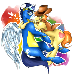 Size: 1197x1239 | Tagged: safe, artist:cleppyclep, braeburn, soarin', g4, gay, heart, male, ship:soarburn, shipping, wonderbolts uniform