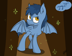 Size: 1024x805 | Tagged: safe, artist:avizo-23, blues, noteworthy, bat pony, pony, g4, chest fluff, ear fluff, fangs, male, solo