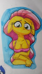 Size: 1836x3264 | Tagged: safe, artist:as177sd, fluttershy, anthro, g4, breasts, busty fluttershy, female, pixiv, solo, traditional art