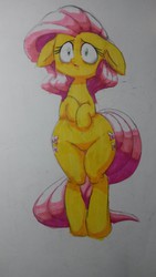 Size: 1836x3264 | Tagged: safe, artist:as177sd, fluttershy, pony, g4, bipedal, female, floppy ears, pixiv, solo, traditional art, wide hips