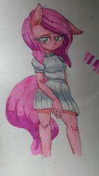 Size: 1836x3264 | Tagged: safe, artist:as177sd, pinkie pie, earth pony, anthro, g4, ambiguous facial structure, clothes, female, pinkamena diane pie, pixiv, solo, traditional art