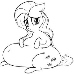 Size: 1017x1009 | Tagged: safe, artist:dotkwa, fluttershy, belly button, fat, fattershy, female, grayscale, monochrome, solo
