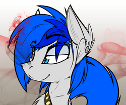 Size: 1450x1214 | Tagged: source needed, safe, artist:ralek, oc, oc only, oc:sapphire sights, pegasus, pony, fallout equestria, colored eyelashes, drug use, drugs, feathered ears, smoke, solo, steady