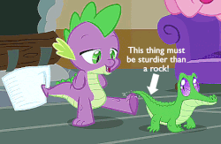 Size: 533x347 | Tagged: safe, edit, edited screencap, screencap, gummy, pinkie pie, spike, dragon, earth pony, pony, g4, just for sidekicks, animated, bedroom eyes, female, gummy doesn't give a fuck, male, mare, open mouth
