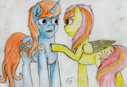 Size: 3446x2353 | Tagged: safe, artist:darkdawnbrony, oc, oc only, duo, high res, traditional art