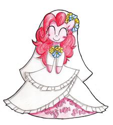 Size: 900x1000 | Tagged: dead source, safe, artist:unousaya, pinkie pie, g4, clothes, dress, female, simple background, solo, traditional art, wedding dress