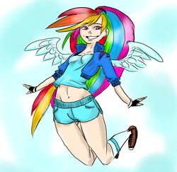 Size: 3637x3529 | Tagged: safe, artist:tomaco, rainbow dash, human, g4, female, high res, humanized, solo