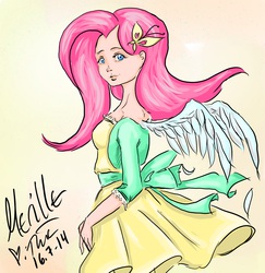 Size: 3529x3633 | Tagged: safe, artist:tomaco, fluttershy, human, g4, female, high res, humanized, solo, winged humanization