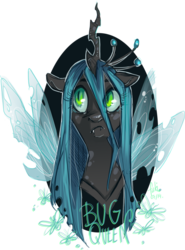 Size: 800x1083 | Tagged: safe, artist:fukari, queen chrysalis, changeling, changeling queen, g4, crown, fangs, female, green eyes, horn, insect wings, jewelry, regalia, simple background, slit pupils, solo, transparent background, transparent wings, wings