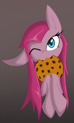 Size: 838x1387 | Tagged: safe, artist:cristalshy, pinkie pie, g4, :3, cookie, cute, cuteamena, female, looking at you, nom, pinkamena diane pie, smiling, solo, wink