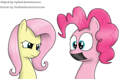 Size: 3305x2112 | Tagged: dead source, safe, artist:facelesssoles, fluttershy, pinkie pie, g4, duct tape, duo, gag, high res, tape gag