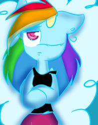 Size: 1024x1297 | Tagged: safe, artist:punguinallyes, rainbow dash, anthro, g4, clothes, female, ponies wearing black, solo
