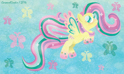 Size: 1280x768 | Tagged: safe, artist:caramelcookie, fluttershy, g4, female, rainbow power, solo