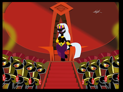 Size: 4800x3600 | Tagged: safe, artist:eztp, absurd resolution, duck dodgers, martian queen, ponified, queen tyr'ahnee, royal guard, throne