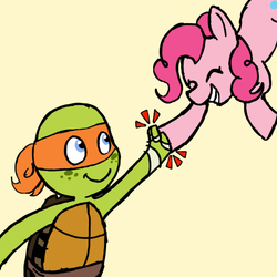 Size: 521x521 | Tagged: safe, artist:hooligantwee, pinkie pie, g4, crossover, michelangelo, pinkey, teenage mutant ninja turtles, tmnt 2012