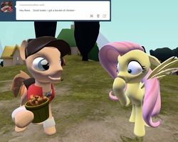 Size: 1024x819 | Tagged: safe, fluttershy, g4, 3d, gmod, implied scootaloo, scootaloo is not a chicken, scout (tf2), team fortress 2