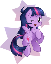 Size: 647x823 | Tagged: safe, artist:secret-pony, twilight sparkle, alicorn, pony, g4, chibi, cute, female, flying, looking at you, mare, open mouth, smiling, solo, twiabetes, twilight sparkle (alicorn), wink