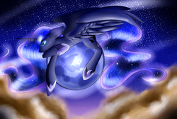 Size: 2000x1348 | Tagged: safe, artist:goosebumps-fan57, princess luna, g4, cloud, cloudy, female, moon, night, solo, tangible heavenly object