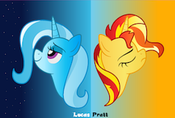 Size: 1468x992 | Tagged: safe, artist:lucaspratt, sunset shimmer, trixie, pony, unicorn, g4, digital art