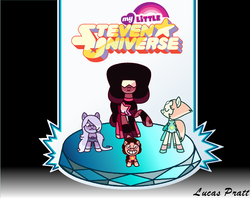 Size: 1568x1244 | Tagged: safe, artist:lucaspratt, earth pony, gem (race), gem pony, hybrid, pony, amethyst, amethyst (steven universe), colt, crossover, crystal gems, female, foal, fusion, garnet (steven universe), gem, gem fusion, group, hilarious in hindsight, male, mare, pearl, pearl (steven universe), ponified, quartet, quartz, ruby, sapphire, steven quartz universe, steven universe