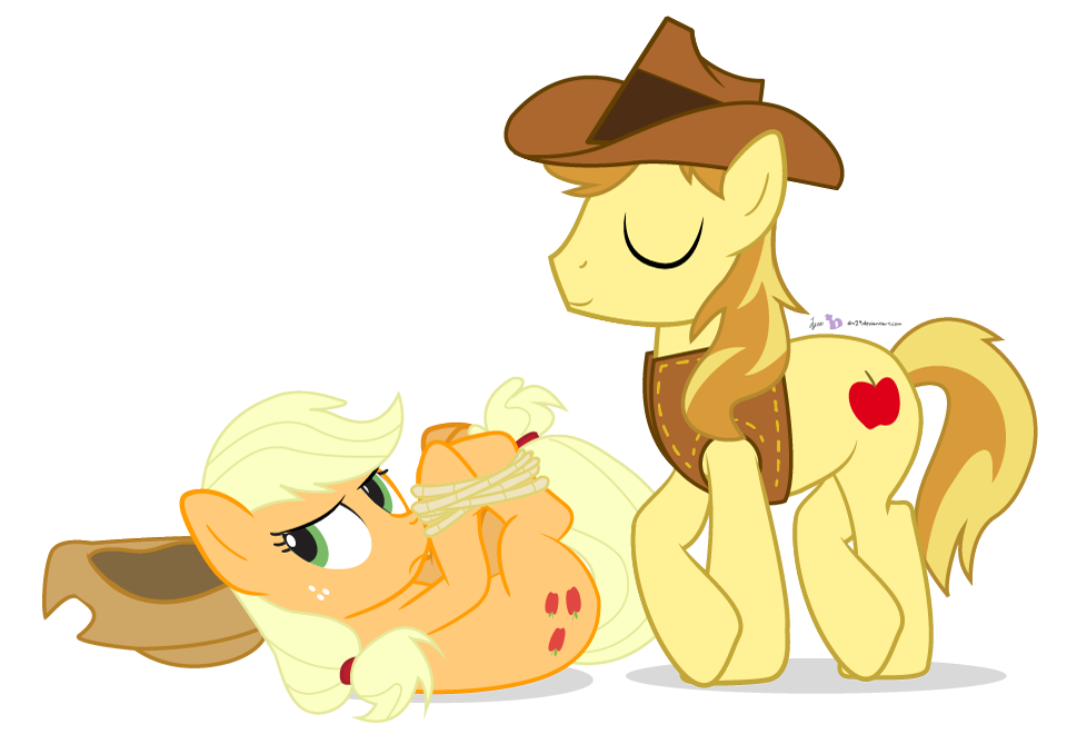 #676750 - safe, artist:dm29, applejack, braeburn, g4, duo, hogtied ...