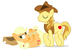 Size: 960x660 | Tagged: safe, artist:dm29, applejack, braeburn, g4, duo, hogtied, rope, simple background, transparent background