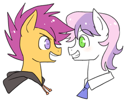 Size: 492x395 | Tagged: safe, artist:re_ghotion, scootaloo, g4, blushing, eye contact, happy, open mouth, rule 63, scooteroll, silver bell, smiling