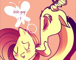 Size: 800x629 | Tagged: safe, artist:silentyeller, discord, fluttershy, g4, blushing, cheek kiss, female, kissing, male, ship:discoshy, shipping, straight, yay