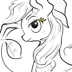 Size: 800x800 | Tagged: safe, artist:tremble, applejack, g4, apple, female, monochrome, profile, solo