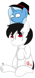 Size: 457x1021 | Tagged: safe, artist:frisky, trixie, oc, oc:egophiliac, earth pony, pony, unicorn, g4, egophiliac, egophiliac-ish, female, inconvenient trixie, mare, ponysona, style emulation, woonoggles