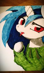 Size: 691x1156 | Tagged: safe, artist:maybyaghost, dj pon-3, vinyl scratch, g4, female, solo, traditional art, vs