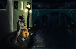 Size: 2500x1618 | Tagged: safe, artist:fox-moonglow, octavia melody, g4, cello, female, manehattan, musical instrument, solo