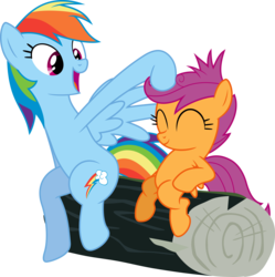 Size: 6000x6023 | Tagged: safe, artist:plsim, rainbow dash, scootaloo, pegasus, pony, g4, absurd resolution, eyes closed, log, noogie, scootalove, simple background, sitting, transparent background, vector