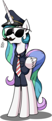 Size: 349x810 | Tagged: safe, artist:php104, princess celestia, alicorn, pony, g4, cap, clothes, female, hat, mare, moustache, necktie, price tag, princess arrestia, shirt, solo, sunglasses