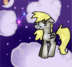 Size: 903x846 | Tagged: safe, artist:yayshie, derpy hooves, pegasus, pony, g4, cloud, derp, female, mare, muffin, scrunchy face, solo