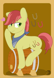 Size: 746x1072 | Tagged: safe, artist:d3rped, happy trails, g4, apple family member, barrel, heart, solo