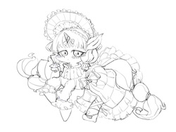 Size: 1000x752 | Tagged: safe, artist:kuma8696, oc, oc only, pony, unicorn, clothes, dress, lolita fashion, monochrome, solo