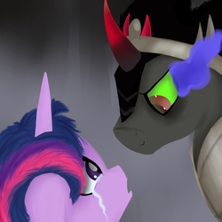 Size: 5555x5555 | Tagged: safe, artist:bambinen, king sombra, twilight sparkle, g4, absurd resolution, crying