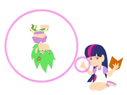 Size: 800x600 | Tagged: safe, artist:thelunarmage, spike, twilight sparkle, human, g4, angry, book, humanized, magic, simple background, spell, transparent background, unamused