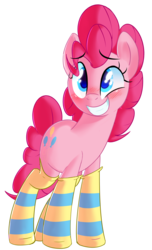 Size: 1150x1891 | Tagged: safe, artist:january3rd, pinkie pie, earth pony, pony, g4, blushing, clothes, cute, diapinkes, female, mare, simple background, smiling, socks, solo, striped socks, transparent background