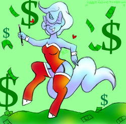 Size: 640x627 | Tagged: safe, artist:bunnycat, trixie, anthro, unguligrade anthro, g4, commission, female, money, solo, the smiling pony